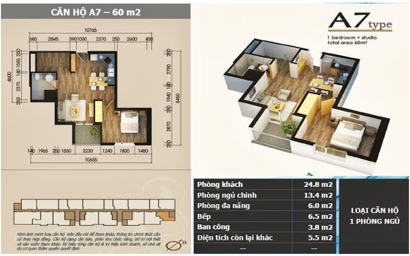 Mẫu thiết kế nội thất căn hộ chung cư Star City 60m2