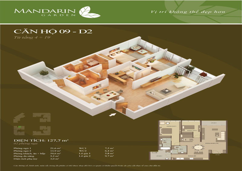 Mẫu thiết kế nội thất căn hộ chung cư Mandarin Garden 127,7m2