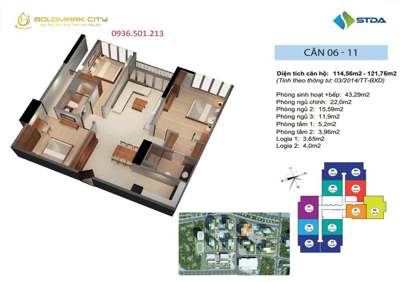 Mẫu thiết kế nội thất căn hộ chung cư Goldmark City 114-121m2