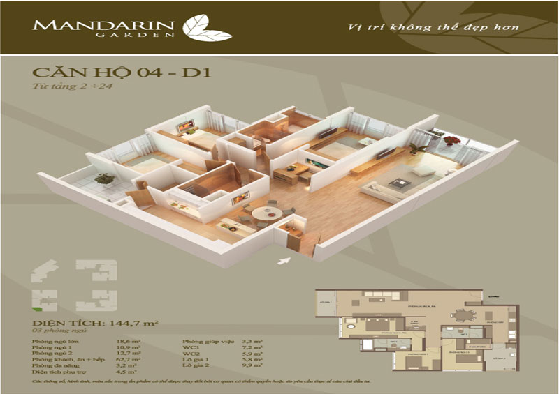 Mẫu thiết kế nội thất căn hộ chung cư Mandarin Garden 144m2 Mẫu thiết kế nội thất căn hộ chung cư Mandarin Garden 144m2