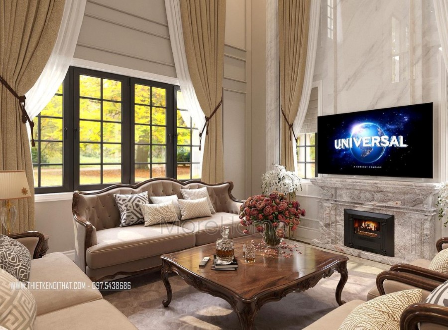 Nội thất phòng khách gỗ óc chó