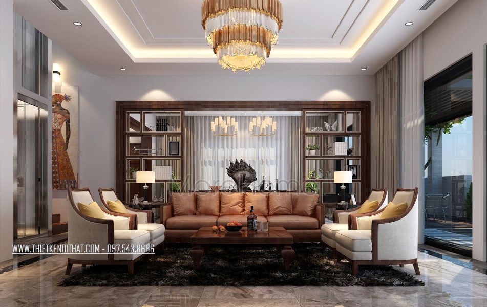 Thiết kế nội thất phòng khách biệt thự Nam Định hiện đại