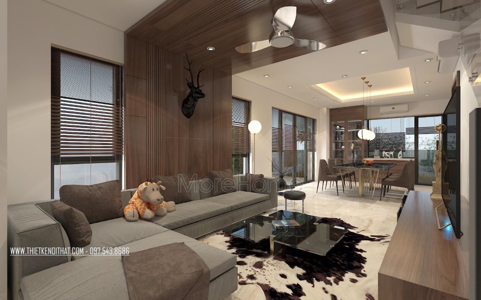 Thiết kế nội thất phòng khách biệt thự Vinhomes Thăng Long Hoài Đức 