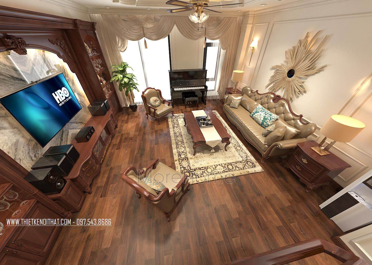 Thiết kế nội thất phòng khách biệt thự Vinhomes Green Bay Mễ Trì