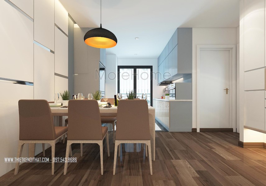 Thiết kế nội thất phòng bếp ăn chung cư T&T RiverView 90m2 Hoàng Mai