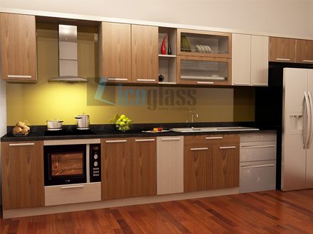 Kính màu cường lực ốp bếp màu vàng chanh