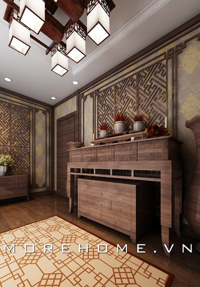 Nội thất phòng thờ gia tiên bằng gỗ đẹp được yêu thích năm 2020