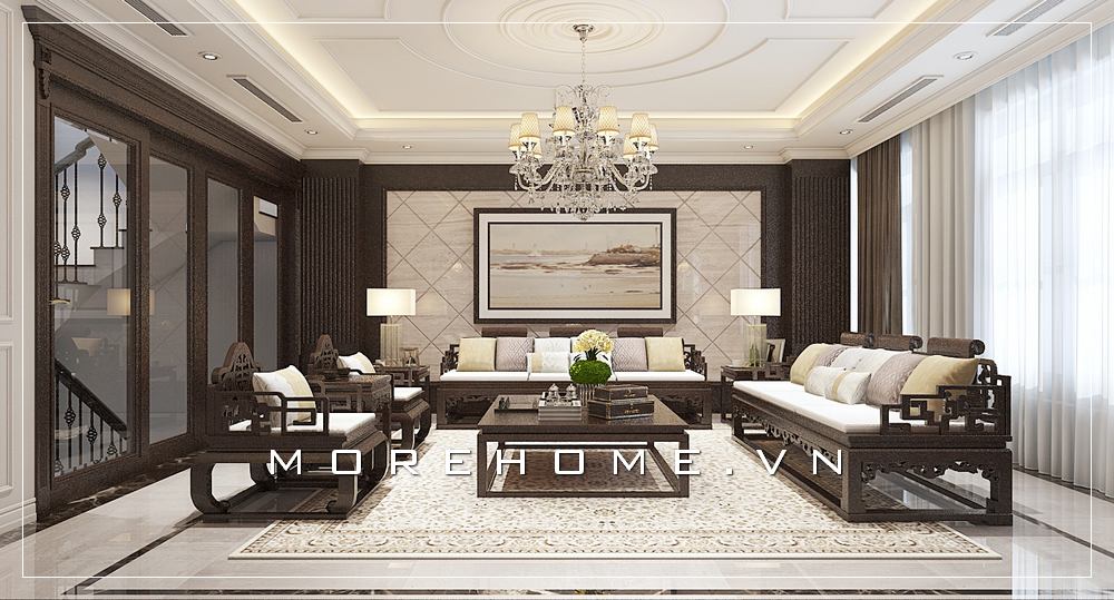 Thiết kế phòng khách Á Đông