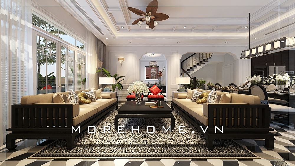 Thiết kế phòng khách Á Đông