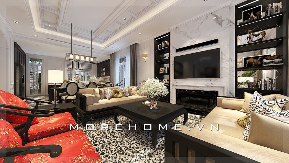 Thiết kế phòng khách Á Đông