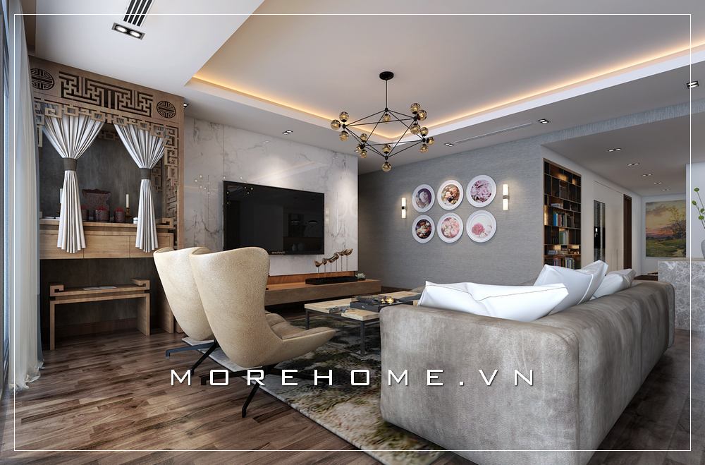 Thiết kế phòng khách có bàn thờ