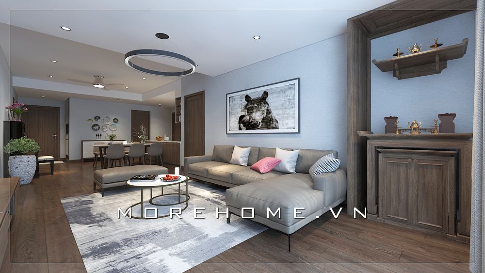 Thiết kế phòng khách gỗ óc chó