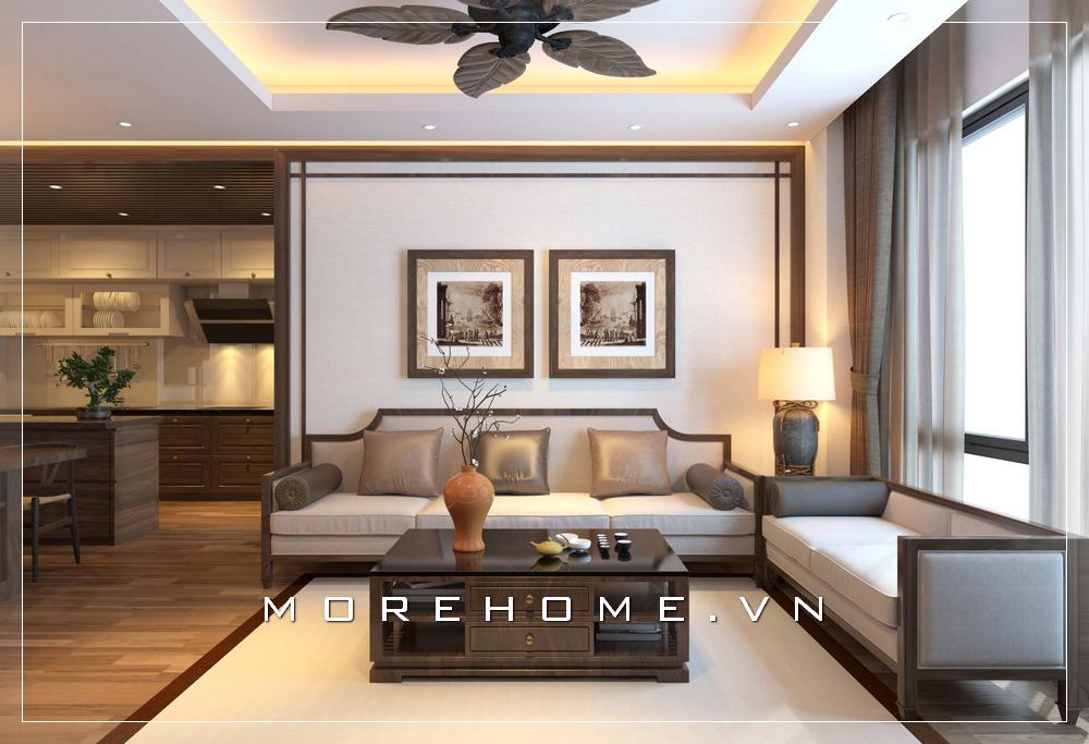 Thiết kế phòng khách gỗ óc chó