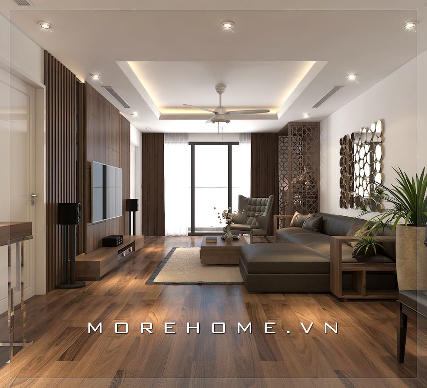 Thiết kế phòng khách gỗ óc chó