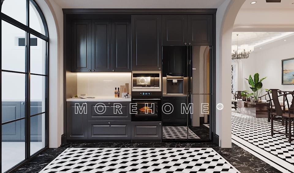 Thiết kế nội thất phòng bếp nhà phong cách á đông