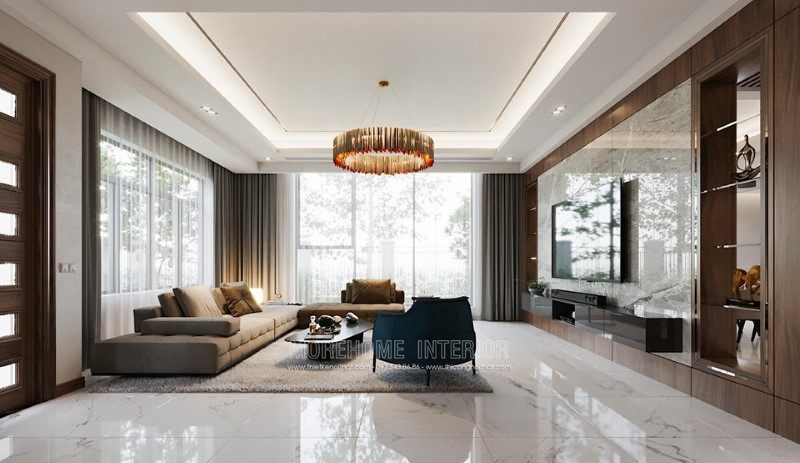 Thiết kế nội thất phòng khách biệt thự hải dương phong cách hiện đại