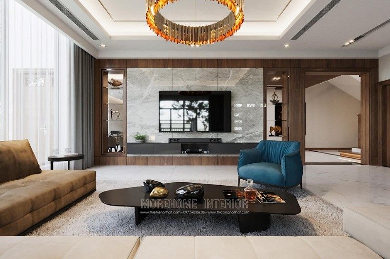 Thiết kế nội thất phòng khách biệt thự hải dương phong cách hiện đại