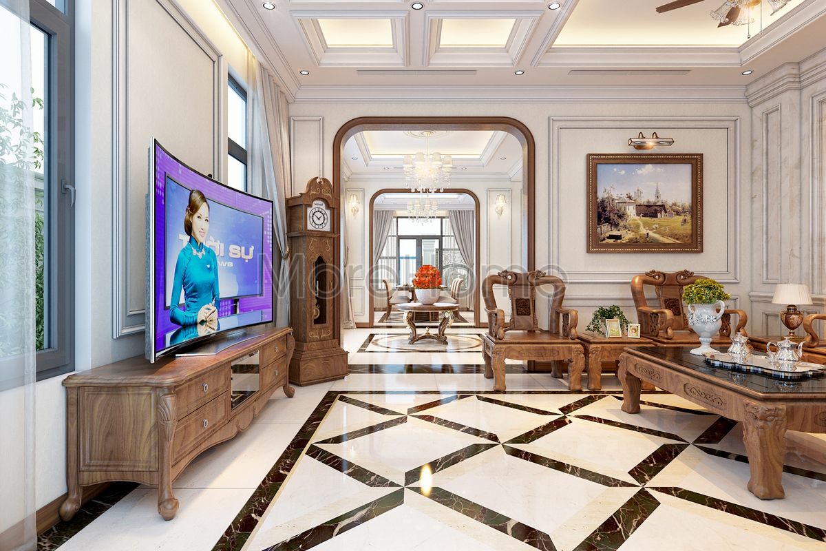 Thiết kế nội thất phòng khách biệt thự Lake View Q2