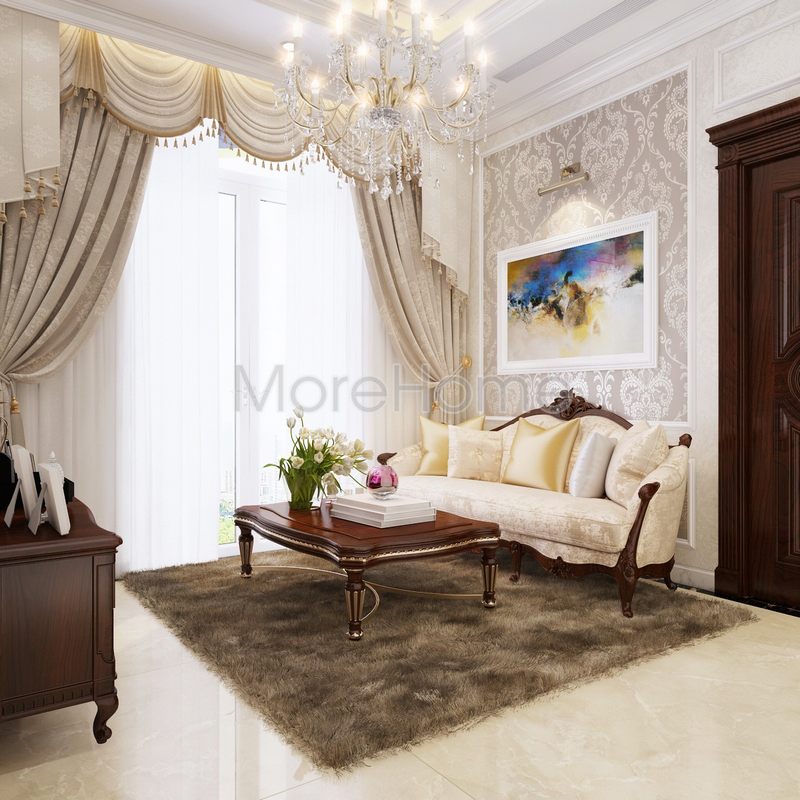 Thiết kế nội thất phòng khách biệt thự tân cổ điển Phan Thiết