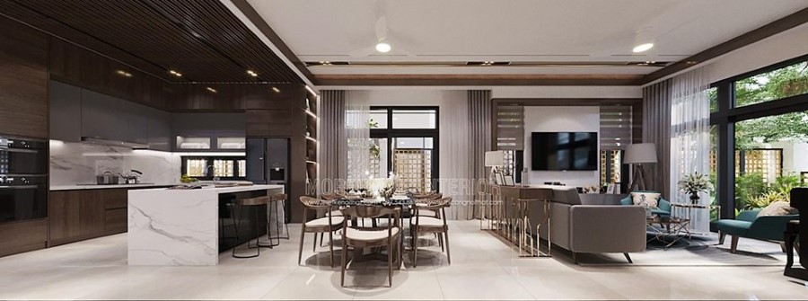 Thiết kế nội thất gỗ óc chó hiện đại