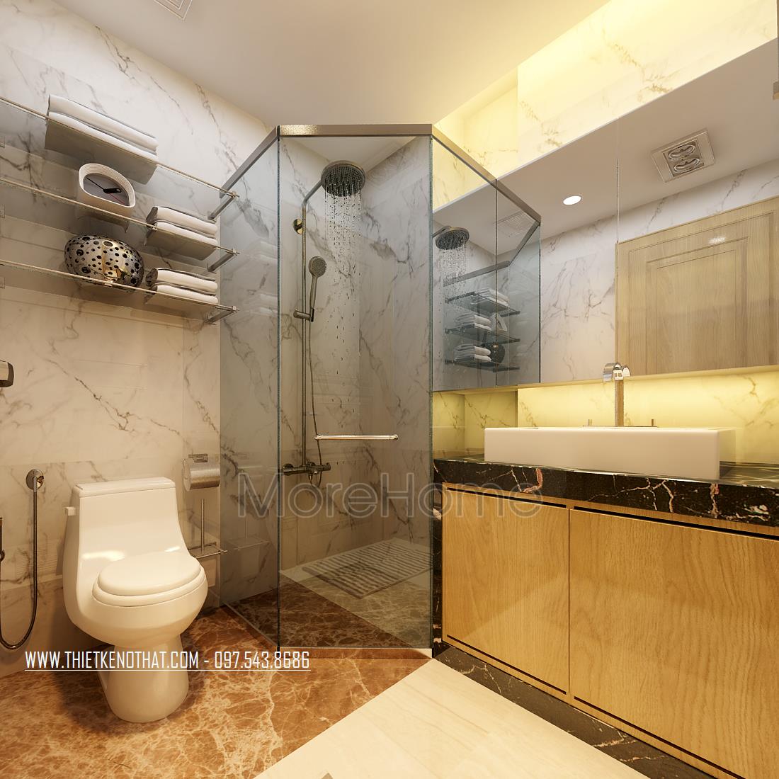Thiết kế nội thất phòng tắm nhà phố Long Biên Hiện Đại