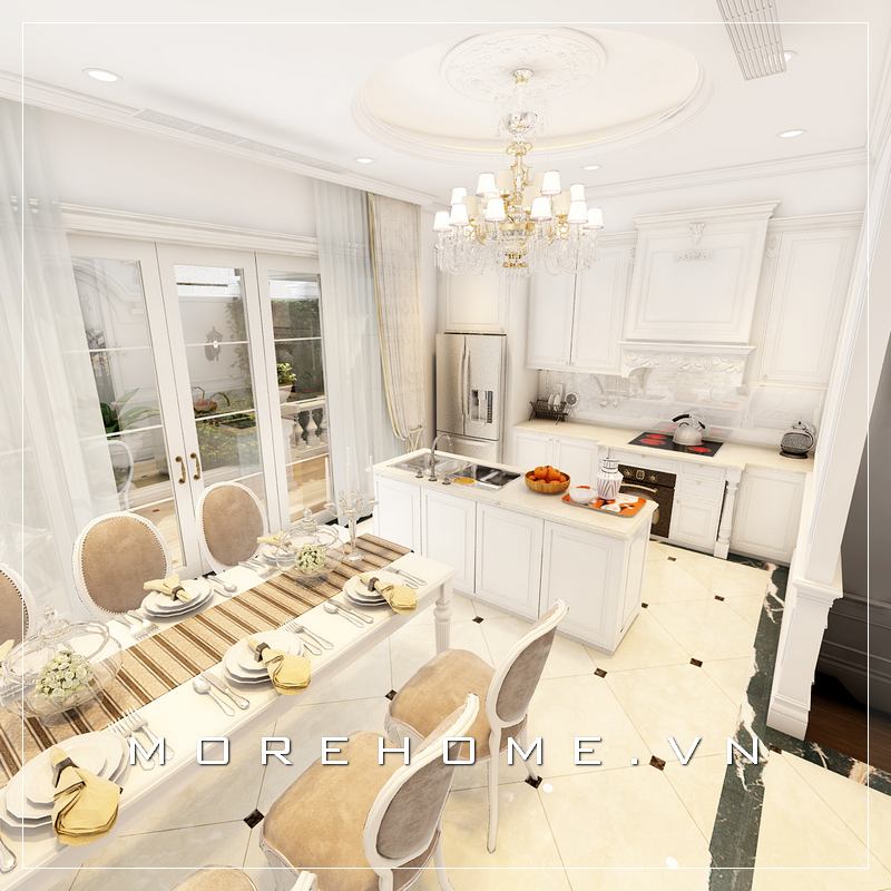 Thiết kế nội thất phòng bếp kèm bàn ăn