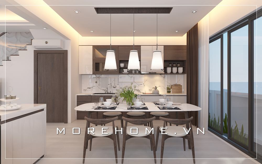 Thiết kế nội thất phòng bếp kèm bàn ăn