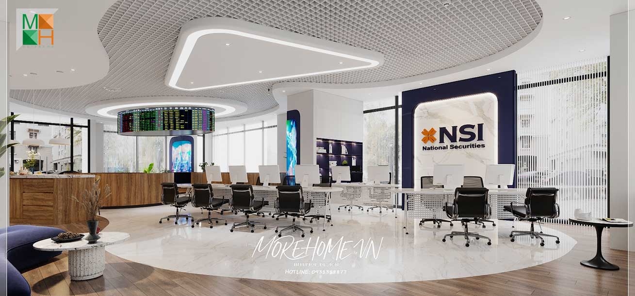 Thiết kế văn phòng chứng khoán hiện đại, sang trọng công ty NSI