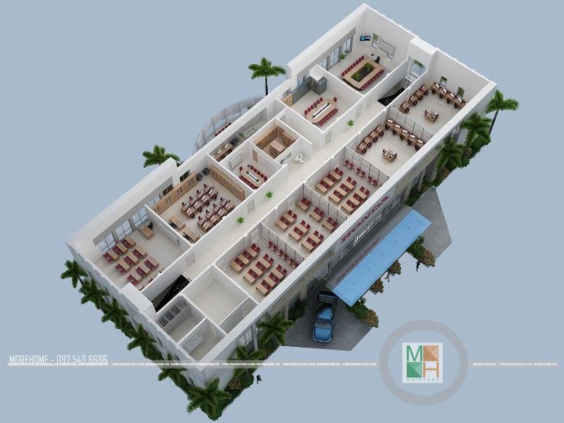 Thiết kế văn phòng trung tâm sát hạch lái xe công ty Honda Việt Nam.