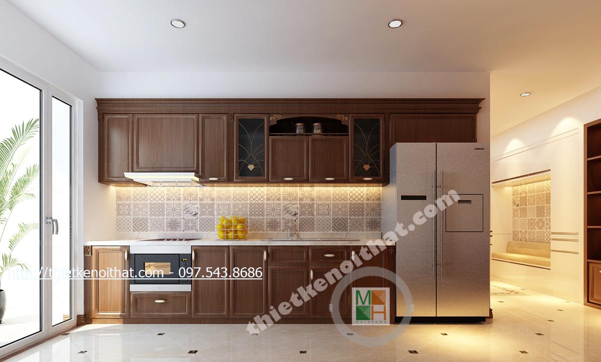 Thiết kế nội thất phòng bếp chung cư Gỗ Việt Golden Palace Nam Từ Liêm phong cách tân cổ điển sang trọng