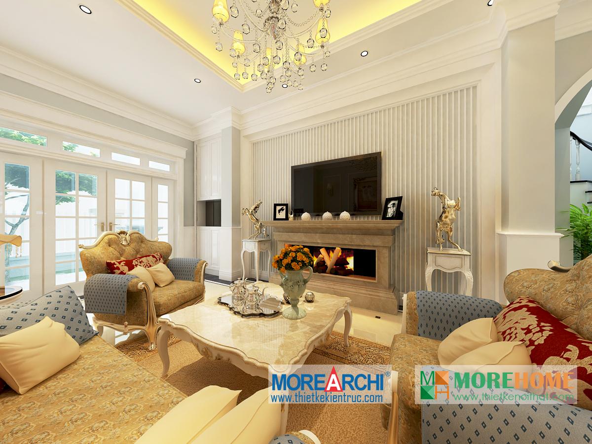 Thiết kế nội thất phòng khách biệt thự cao cấp cổ điển Mỹ Đình phong cách tân cổ điển