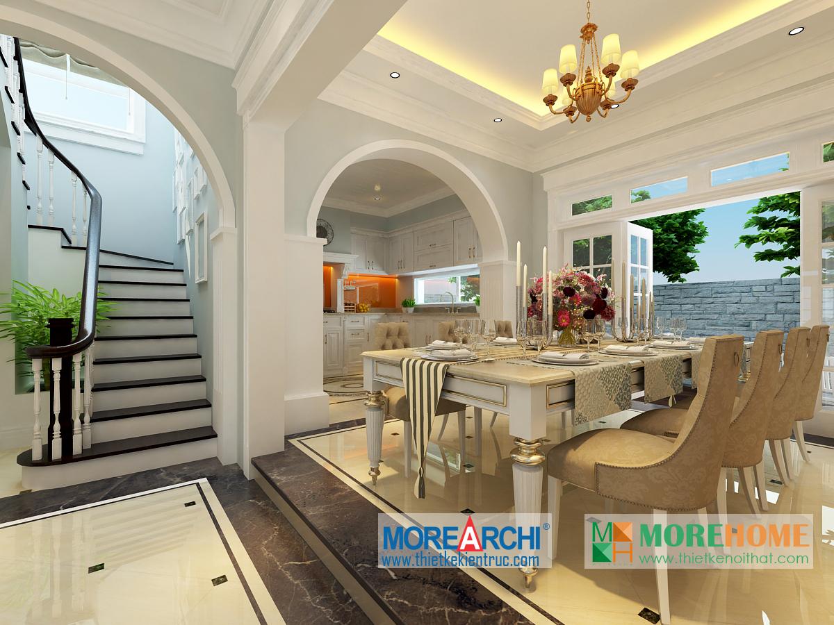 Thiết kế nội thất phòng bếp biệt thự cao cấp cổ điển Mỹ Đình phong cách tân cổ điển