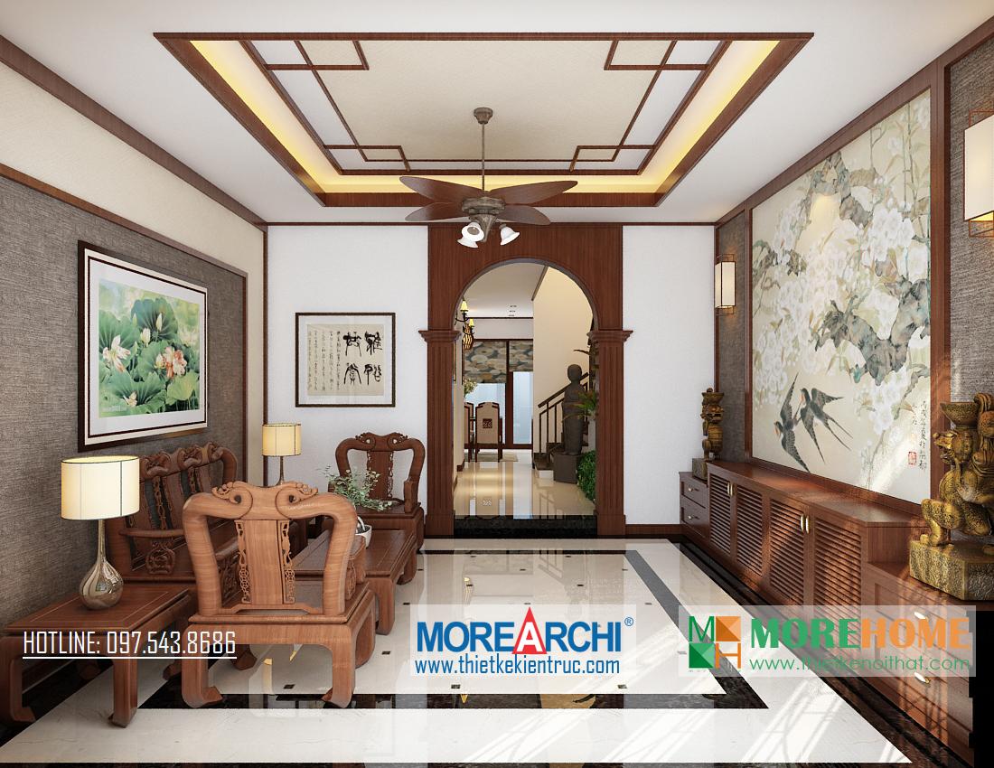 Thiết kế nội thất phòng khách biệt thự gỗ việt Nguyễn Chí Thanh Đống Đa Hà Nội phong cách hiện đại