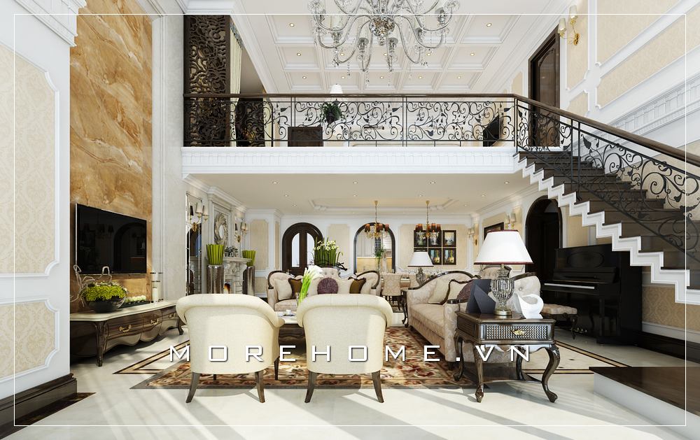 Thiết kế nội thất phòng khách có piano