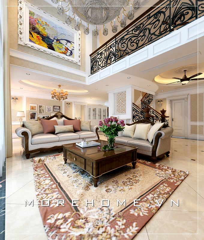 Thiết kế nội thất phòng khách gỗ óc chó