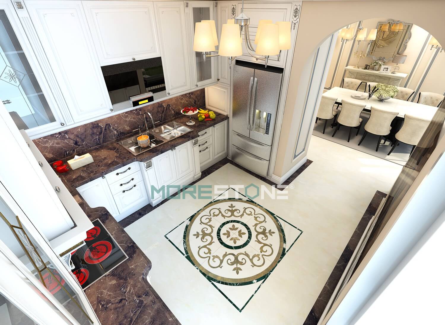 Thi công hoa văn biệt thự phòng bếp cao cấp