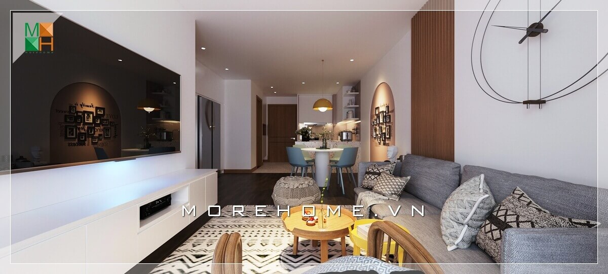 Ấn tượng với bộ sofa vải màu ghi phòng khách hiện đại tôn lên vẻ tiện nghi của ngôi nhà.