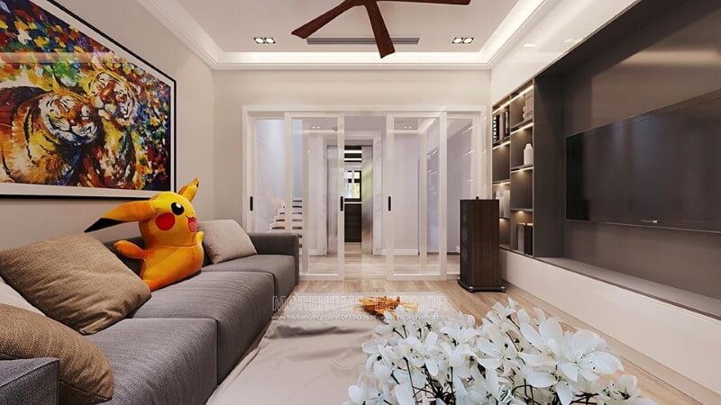 trang trí nội thất phòng khách hiện đại với tông màu trung tính nhẹ nhàng và cuốn hút