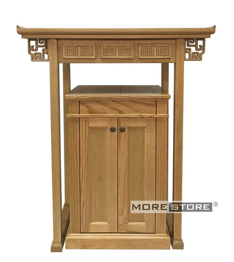 Mẫu bàn thờ gỗ tự nhiện nhập khẩu với kiểu dáng hiện đại, kích thước nhỏ gọn phù hợp với căn hộ chung cư diện tích hạn chế