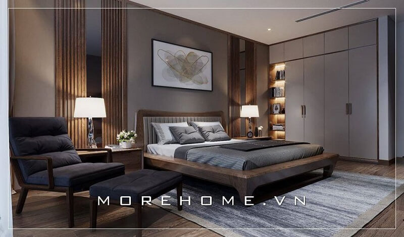 Mẫu thiết kế nội thất phòng ngủ hiện đại do MoreHome thiết kế mang đến nhiều cảm xúc cho mọi người khi chiêm ngưỡng với sự kết hợp hài hào của các muốn đồ nội thất, cách tranh trí độc đáo,bắt mắt
  