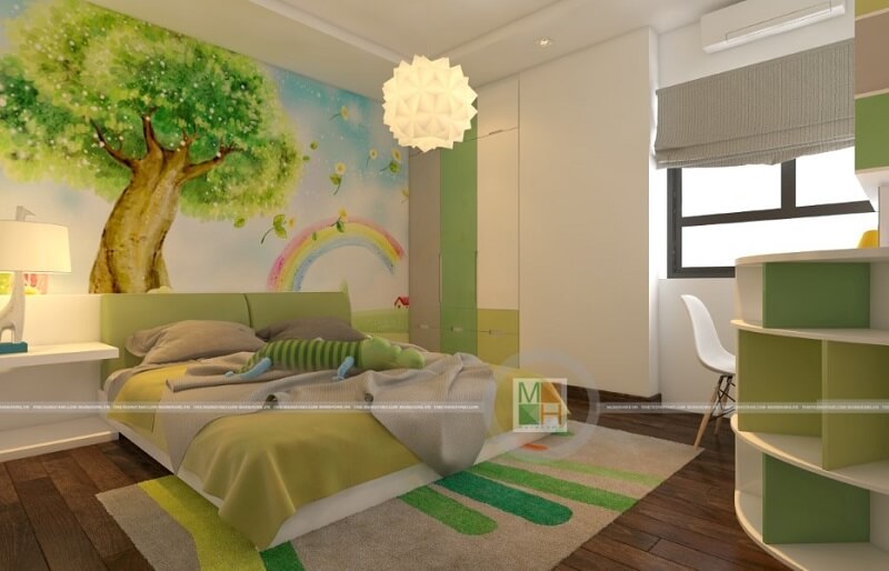 Trang trí phòng ngủ trẻ con đẹp sử dụng tranh dán tường hình thiên nhiên mang đến không gian căn phòng ngủ mơ ước cho bé
