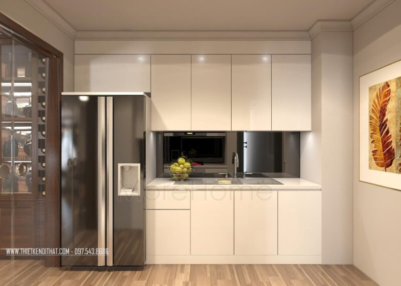 Thiết kế nội thất phòng bếp riêng biệt với không gian khác vẫn đảm bảo tính sang trọng và tiện nghi của không gian
