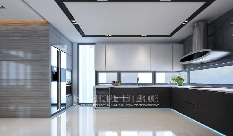Tủ bếp hiện đại hình chữ L tận dụng được không gian góc, tiết kiệm diện tích phòng bếp mang lại sự thông thoáng, thoải mái