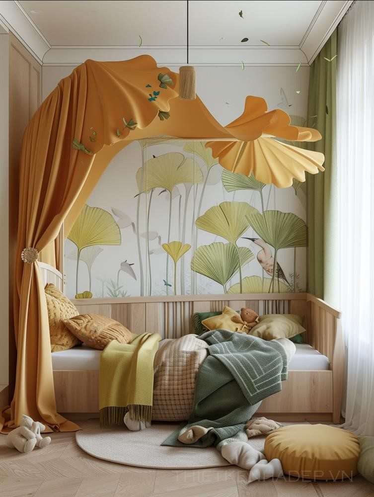  Villa children's room design, ginkgo leaf as a desi...