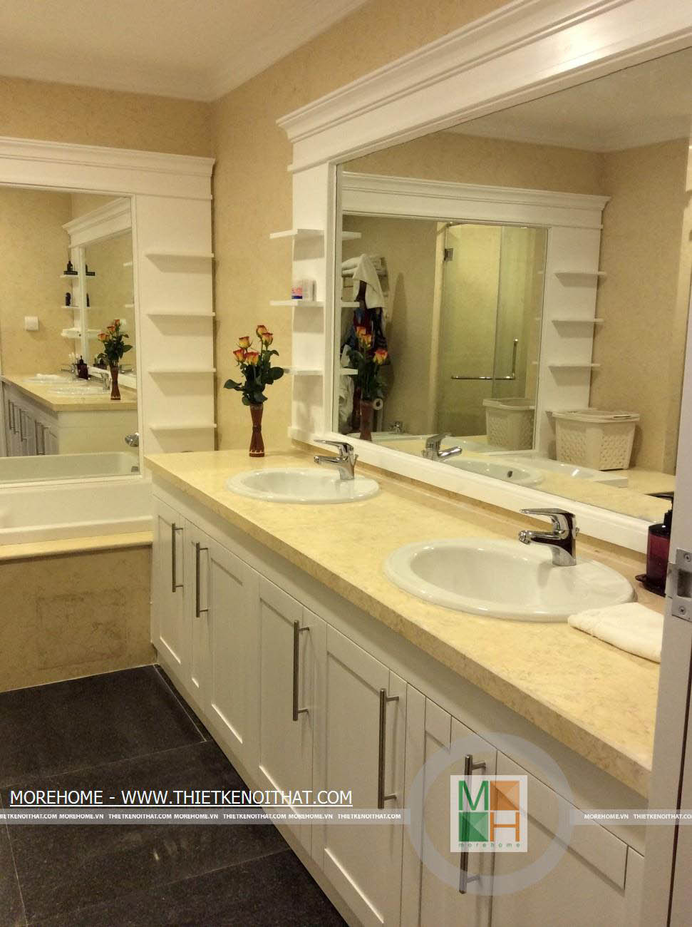 Thi công nội thất phòng tắm chung cư cao cấp RoyalCity Thanh Xuân phong cách tân cổ điển sang trọng