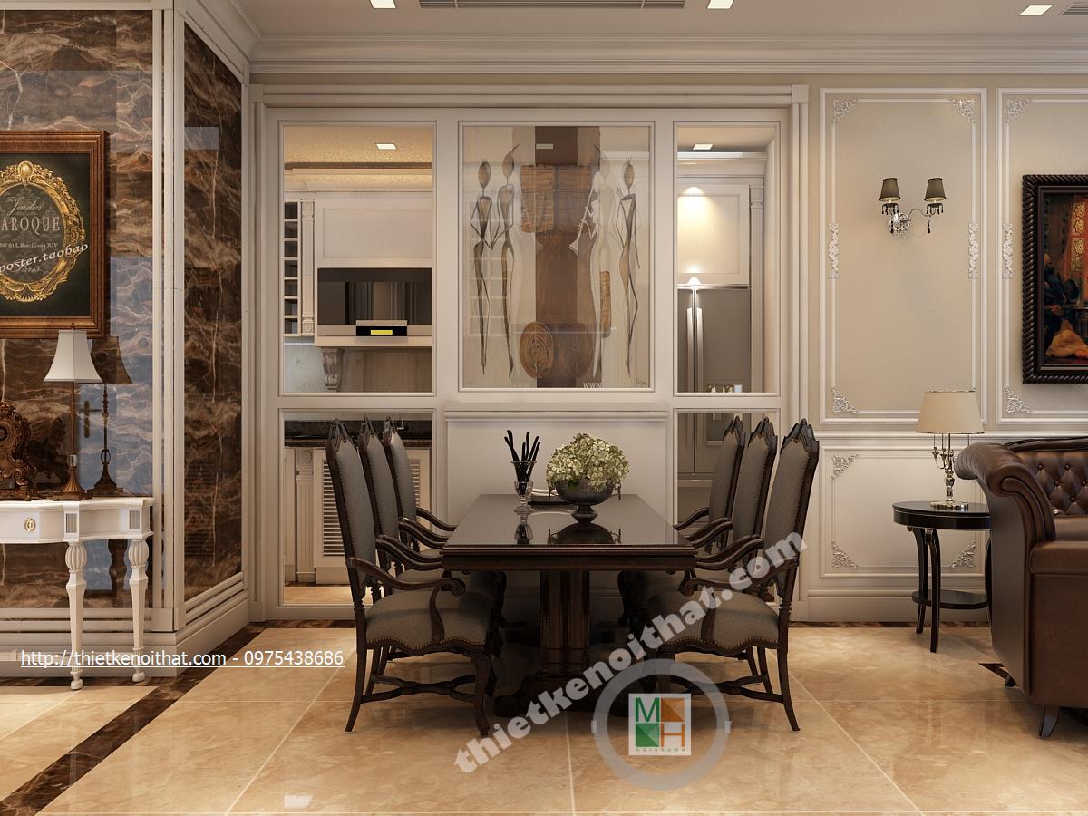 Thiết kế nội thất phòng bếp chung cư Vincom Bà Triệu Hai Bà Trưng phong cách tân cổ điển sang trọng