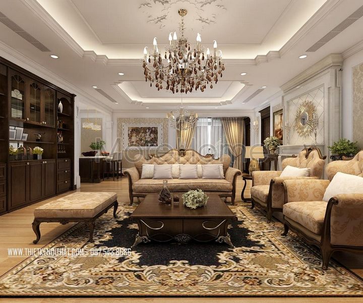 Thiết kế nội thất phòng khách sang trọng phong cách tân cổ điển Thiết kế nội thất phòng khách sang trọng phong cách tân cổ điển