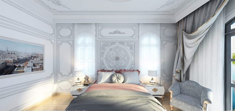 Mẫu thiết kế nội thất biệt thự Vinhomes Riverside The Harmony phong cách Pháp tiểu khu Phong Lan phòng ngủ master