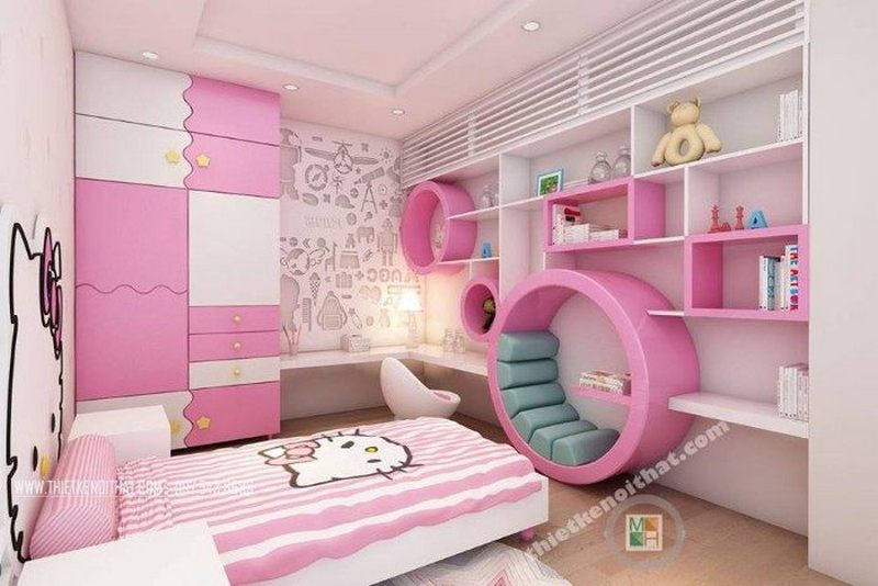 Mẫu phòng ngủ sơn màu hồng cho bé gái