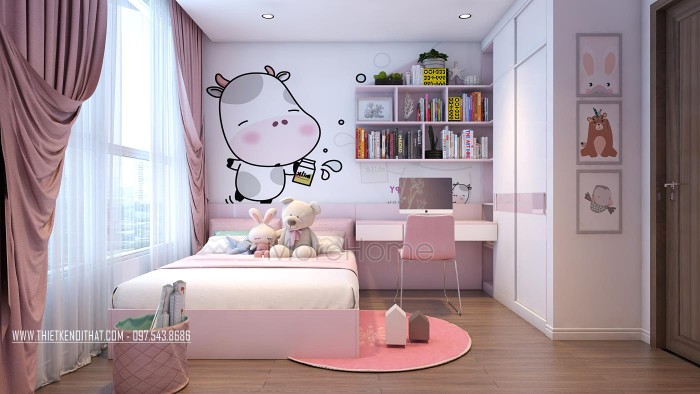 Phòng ngủ bé gái màu hồng xinh xắn